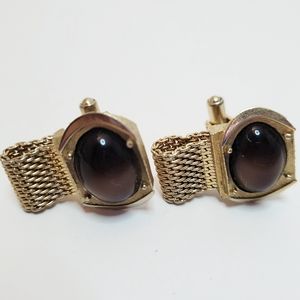 Swank Wrap Around 1970s Brown and Gold Cufflinks